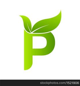 Letter p with leaf element, Ecology concept.