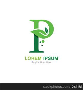 Letter P with leaf logo concept template design symbol