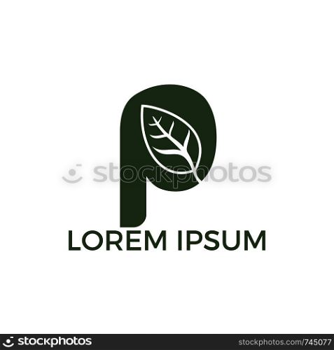 Letter P with leaf logo template vector. Green initial P logo design concept.