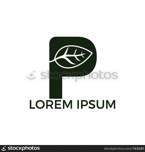 Letter P with leaf logo template vector. Green initial P logo design concept.