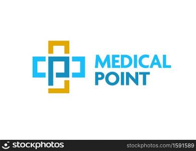 letter p with medical cross symbol vector logo illustration