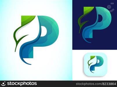 Letter P with negative space leaf logo vector template. Gradient logo design