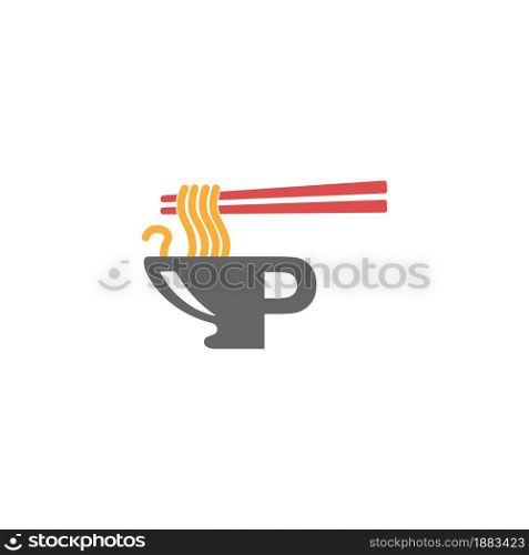 Letter P with noodle icon logo design vector template