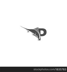 Letter P with ocean fish icon template vector