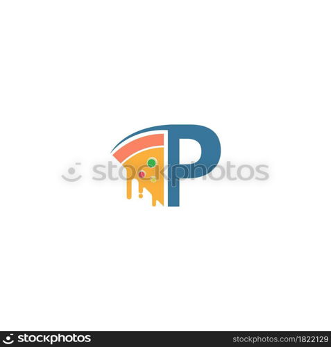 Letter P with pizza icon logo vector template