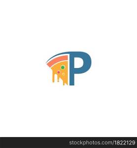 Letter P with pizza icon logo vector template