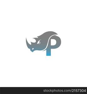 Letter P with rhino head icon logo template vector