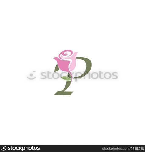 Letter P with rose icon logo vector template illustration