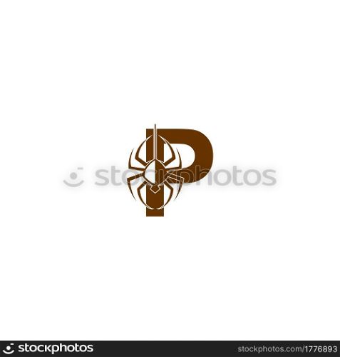 Letter P with spider icon logo design template vector