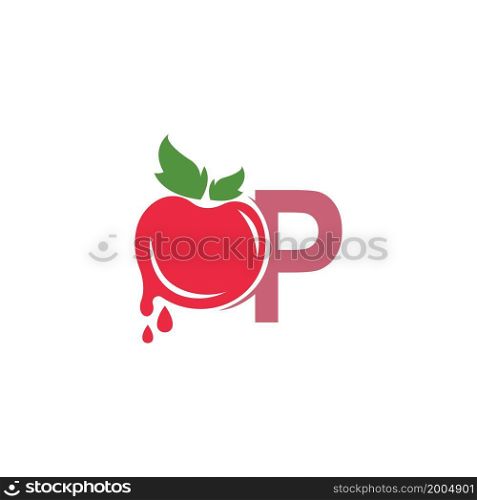 Letter P with tomato icon logo design template illustration vector