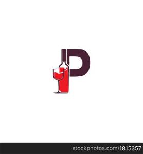 Letter P with wine bottle icon logo vector template
