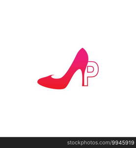 Letter P with Women shoe, high heel logo icon design vector template