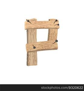 letter P wood board font. plank and nails alphabet. Lettering of boards. Country chipboard ABC