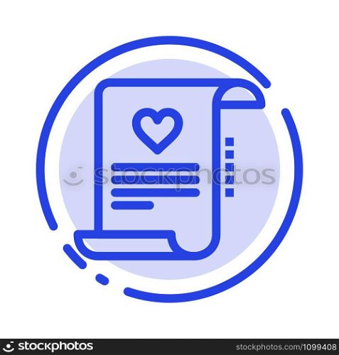 Letter, Paper, Document, Love Letter, Marriage Card Blue Dotted Line Line Icon