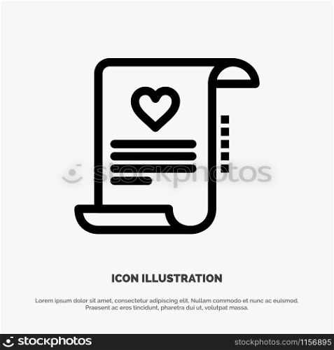 Letter, Paper, Document, Love Letter, Marriage Card Line Icon Vector