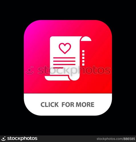 Letter, Paper, Document, Love Letter, Marriage Card Mobile App Button. Android and IOS Glyph Version