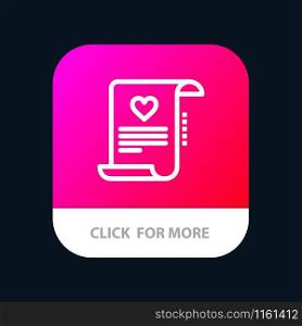Letter, Paper, Document, Love Letter, Marriage Card Mobile App Button. Android and IOS Line Version