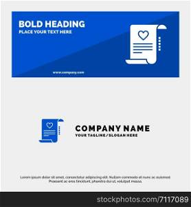 Letter, Paper, Document, Love Letter, Marriage Card SOlid Icon Website Banner and Business Logo Template