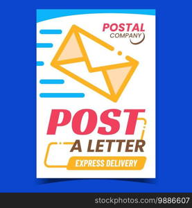 Letter Post Express Delivery Promo Poster Vector. Delivering Message Letter Envelope On Advertising Banner. Postal Company Communication Service Concept Template Style Color Illustration. Letter Post Express Delivery Promo Poster Vector