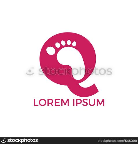 Letter Q and feet vector logo design. Foot health icon logo design template. Health care symbol.