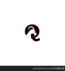 Letter Q And Goat Logo Template Design. Mountain goat vector logo design.