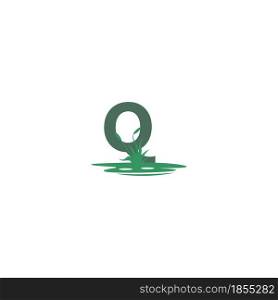 letter Q behind puddles and grass template illustration