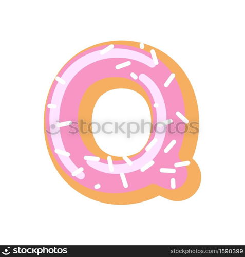 Letter Q donut font. Doughnut alphabet. Sweet lettering. candy ABC sign