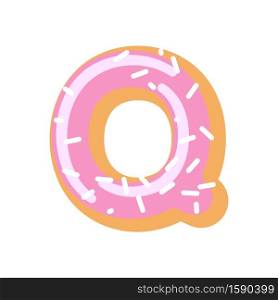 Letter Q donut font. Doughnut alphabet. Sweet lettering. candy ABC sign