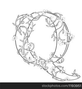 Letter Q floral sketch over white background