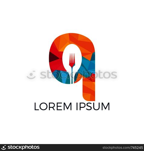 Letter Q food logo vector illustration template. Spoon with letter Q vector logo concept illustration.