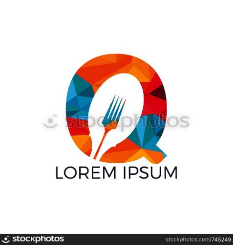 Letter Q food logo vector illustration template. Spoon with letter Q vector logo concept illustration.