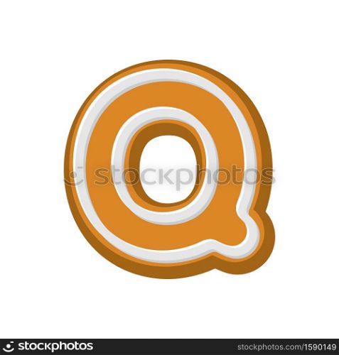 Letter Q Gingerbread. Peppermint honey-cake font. Cookies alphabet. Lettering biscuit
