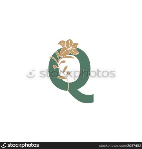 Letter Q icon with lily beauty illustration template vector