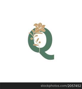 Letter Q icon with lily beauty illustration template vector