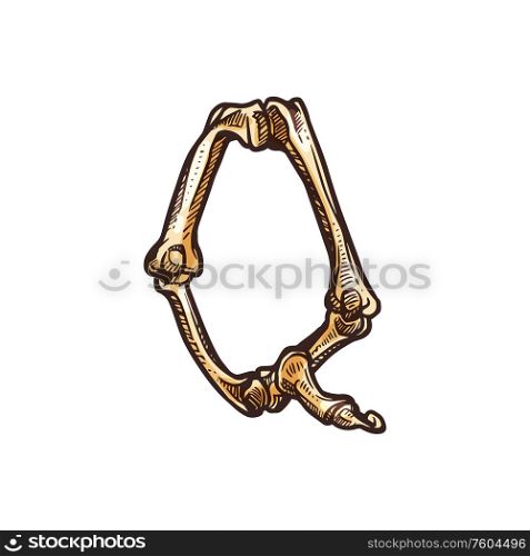 Letter Q isolated Halloween alphabet sign. Vector capital o symbol of bones. Q letter isolated typography font icon of bones