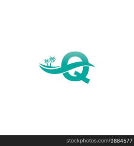 Letter Q logo  coconut tree and water wave icon design vector
