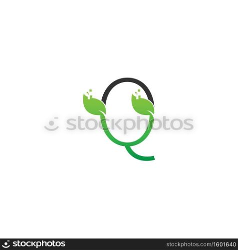 Letter Q logo leaf digital icon design concept vector
