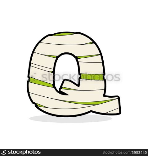 Letter Q Monster zombie. Alphabetical icon medical bandages. Egyptian concept of template elements ABC. Mummy ABC icon
