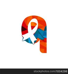 Letter Q Pink ribbon vector logo design. Breast cancer awareness symbol. October is month of Breast Cancer Awareness in the world.