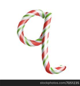Letter Q Vector. 3D Realistic Candy Cane Alphabet Symbol In Christmas Colours. New Year Letter Textured With Red, White. Typography Template. Striped Craft Isolated Object. Xmas Art Illustration. Letter Q Vector. 3D Realistic Candy Cane Alphabet Symbol In Christmas Colours. New Year Letter Textured With Red, White. Typography Template. Striped Craft Isolated Object. Xmas Art