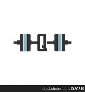 Letter Q with barbell icon fitness design template vector