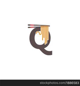 Letter Q with chopsticks and noodle icon logo design template