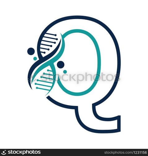 Letter Q with DNA logo or symbol Template design vector