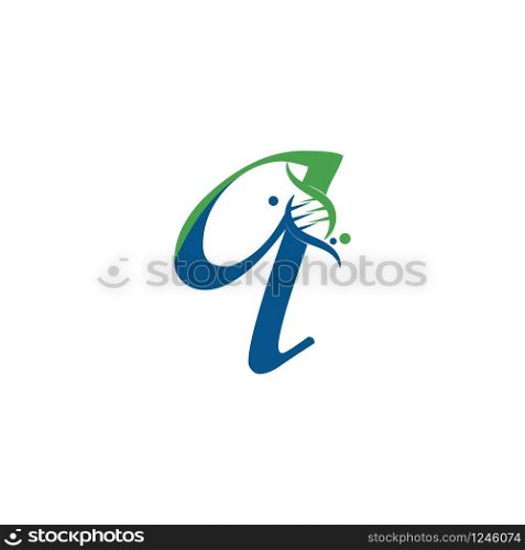 Letter Q with DNA logo or symbol Template design vector