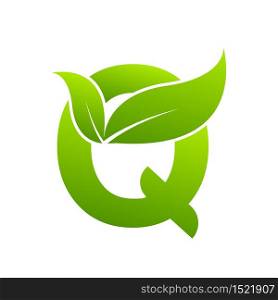 Letter q with leaf element, Ecology concept.