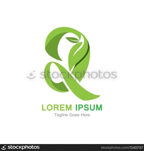 Letter Q with leaf logo concept template design