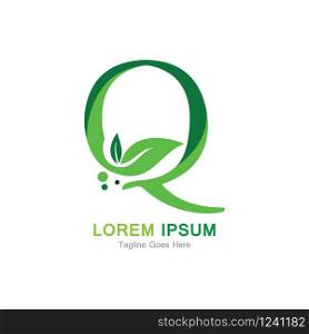 Letter Q with leaf logo concept template design symbol