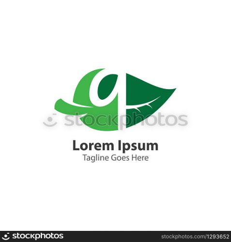 Letter Q with leaf logo concept template design symbol