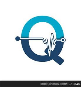 Letter Q with Pulse Logo Vector Element Symbol Template
