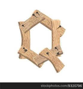 letter Q wood board font. plank and nails alphabet. Lettering of boards. Country chipboard ABC